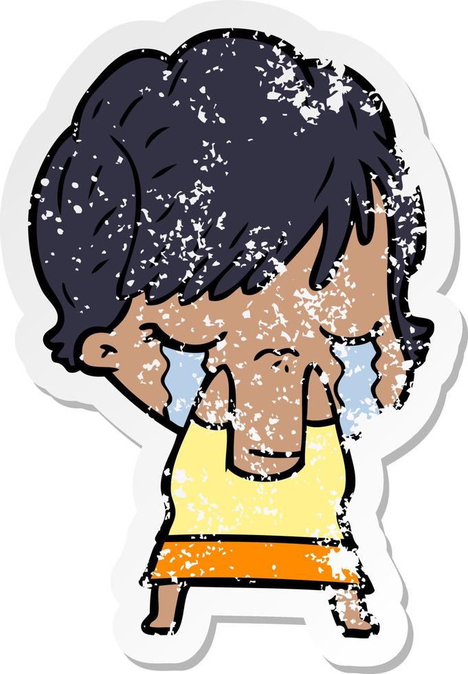 distressed sticker of a cartoon woman crying vector