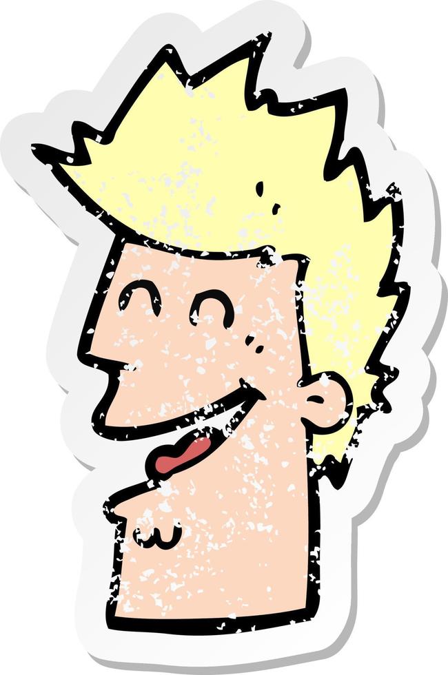 retro distressed sticker of a cartoon happy man vector