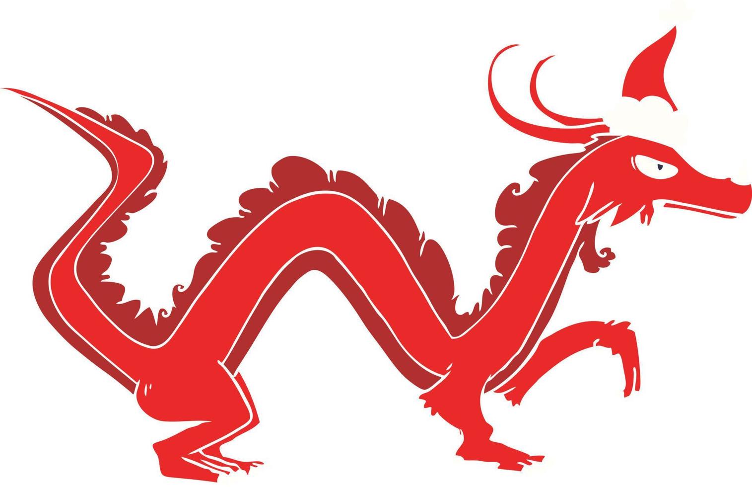ilustración de color plano de un dragón con sombrero de santa vector
