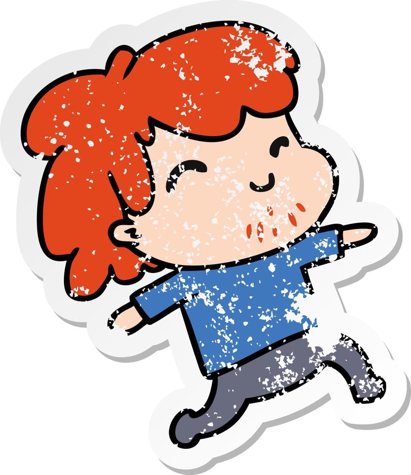 distressed sticker cartoon kawaii boy with stubble vector