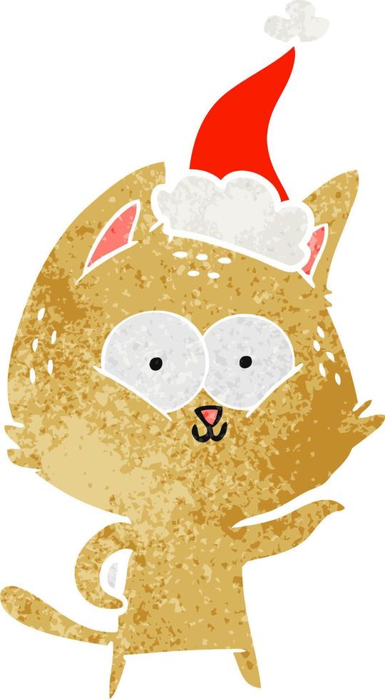 retro cartoon of a cat wearing santa hat vector