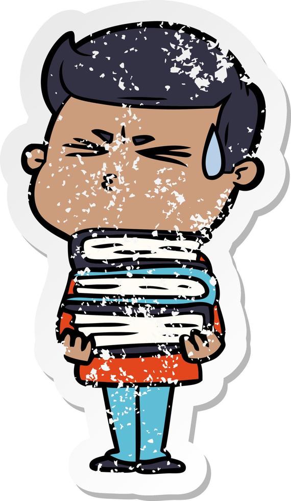 distressed sticker of a cartoon man sweating vector