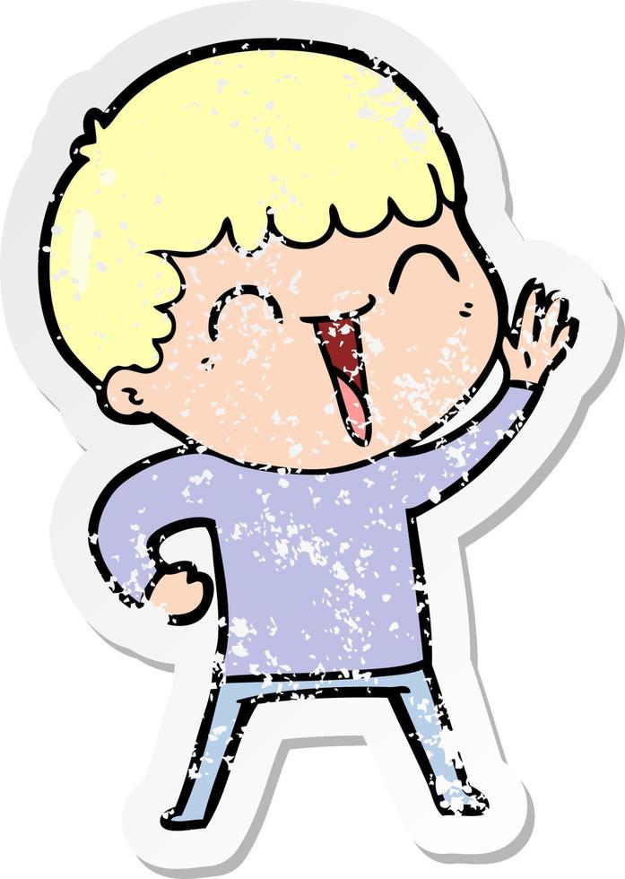 distressed sticker of a cartoon happy man vector