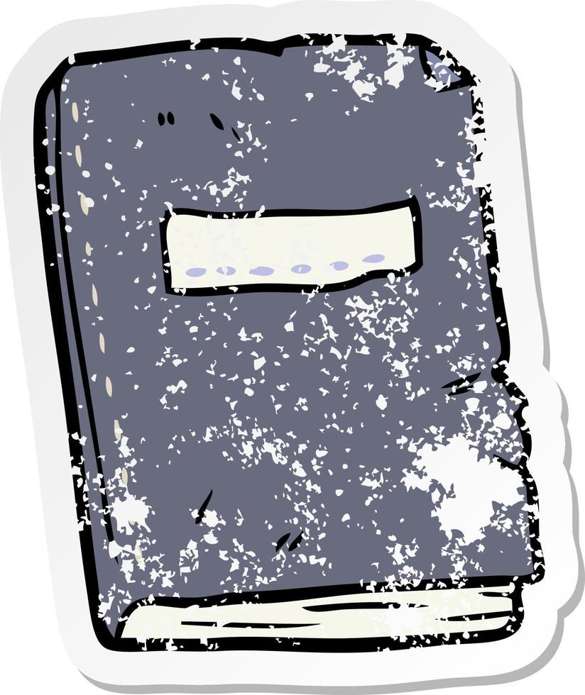 distressed sticker of a cartoon battered old notebook vector