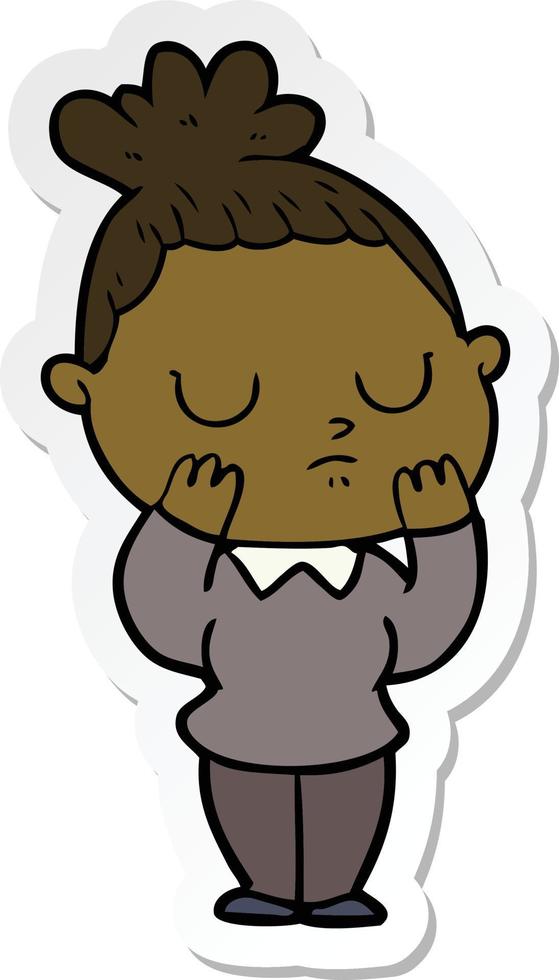sticker of a cartoon calm woman vector