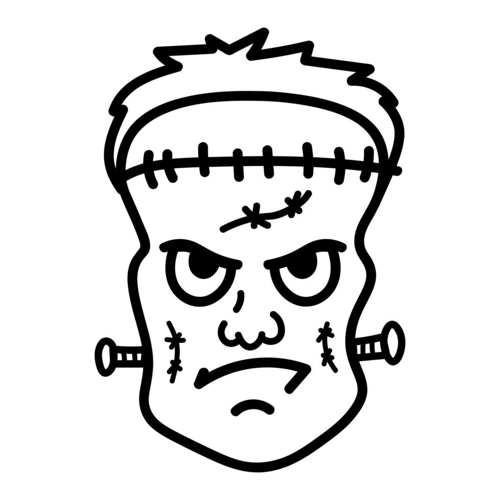 Vector Graphic Hand Drawn Line Icon of Halloween Scary Frankenstein