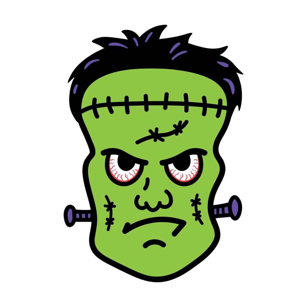 Vector Hand Drawn Doodle Sketch of Halloween Frankenstein. Vector Icon of Scary Halloween Frankenstein