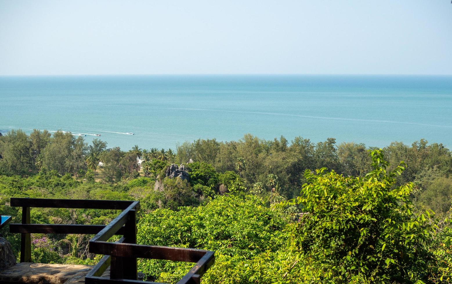 Top view from the mountain looking down to the sea, the Gulf of Thailand. photo