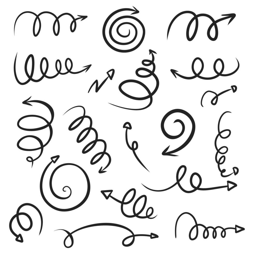Set of spirals with arrows, vector illustration hand drawn