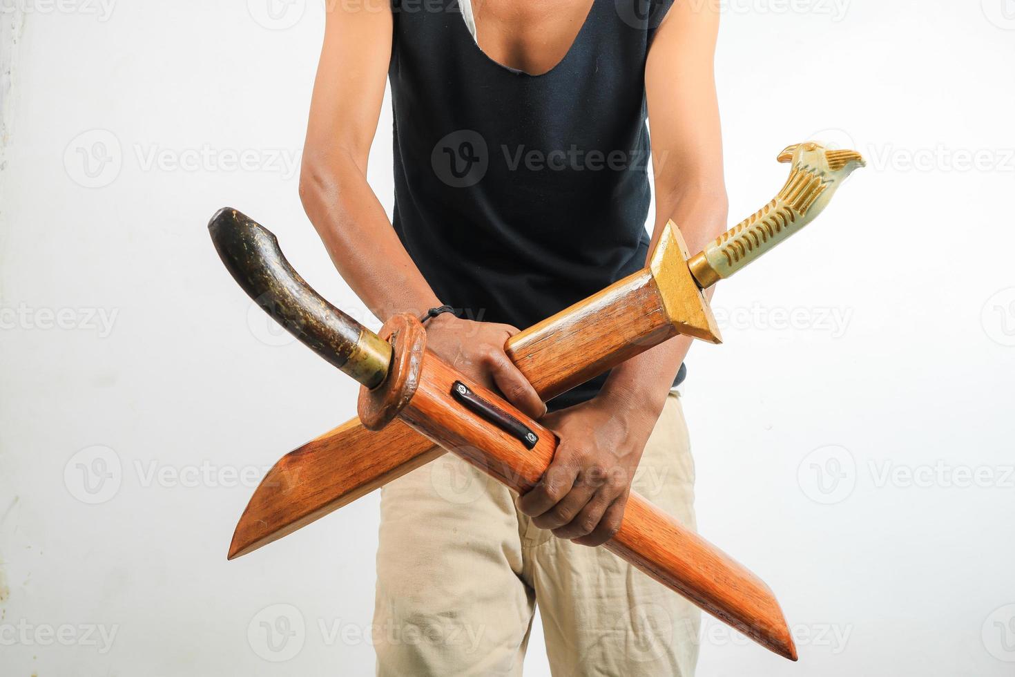 Man holding machete isolated photo