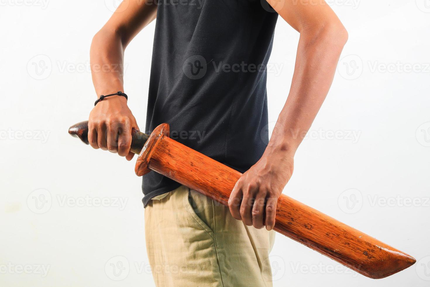 Man holding machete isolated photo