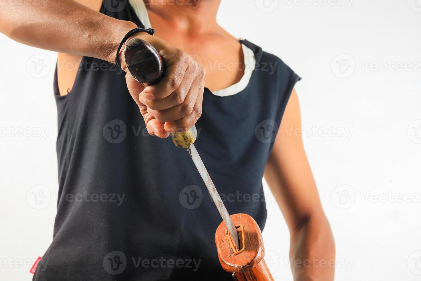 Man holding machete isolated photo