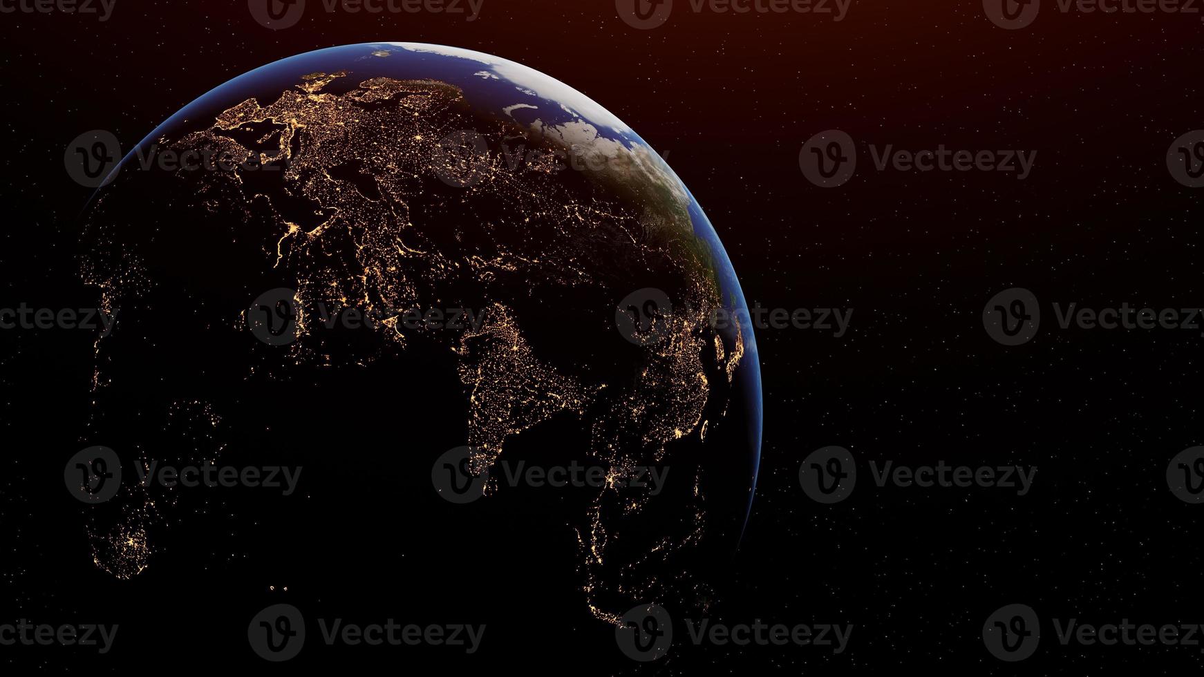 Day and night on Earth planet viewed from space showing the lights of Asia, Africa, Europe and Middle east. 3D rendering. Elements of this image furnished by NASA. photo