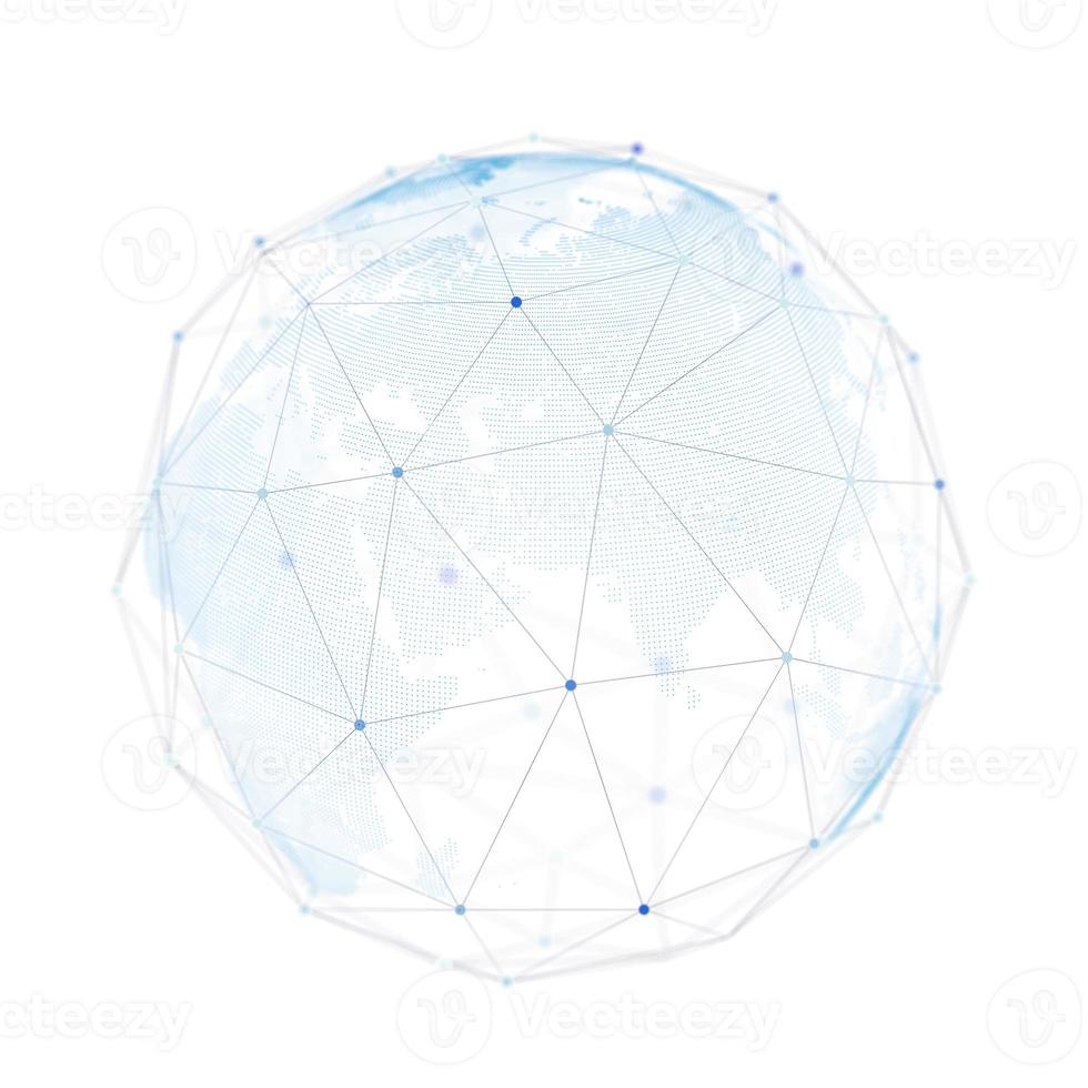 Wire frame 3D mesh polygonal network line on white background with abstract planet, dots. 3D rendering. photo