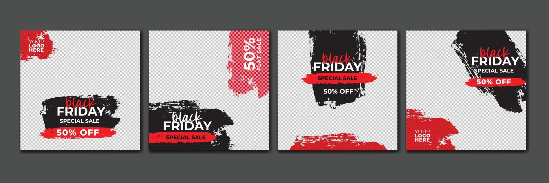 Black Friday Grunge social media post template. fashion social media post. set of grunge social media templates vector