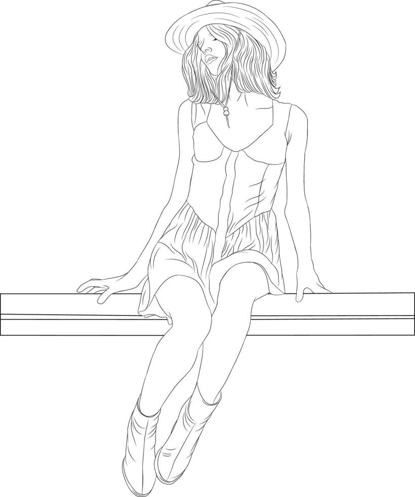 Cute Beautiful Hand-drawn Girl Outline vector