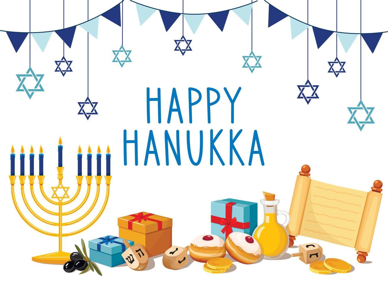 feliz hanukkah, fondo del festival judío de luces para tarjetas de felicitación, invitación, pancarta vector