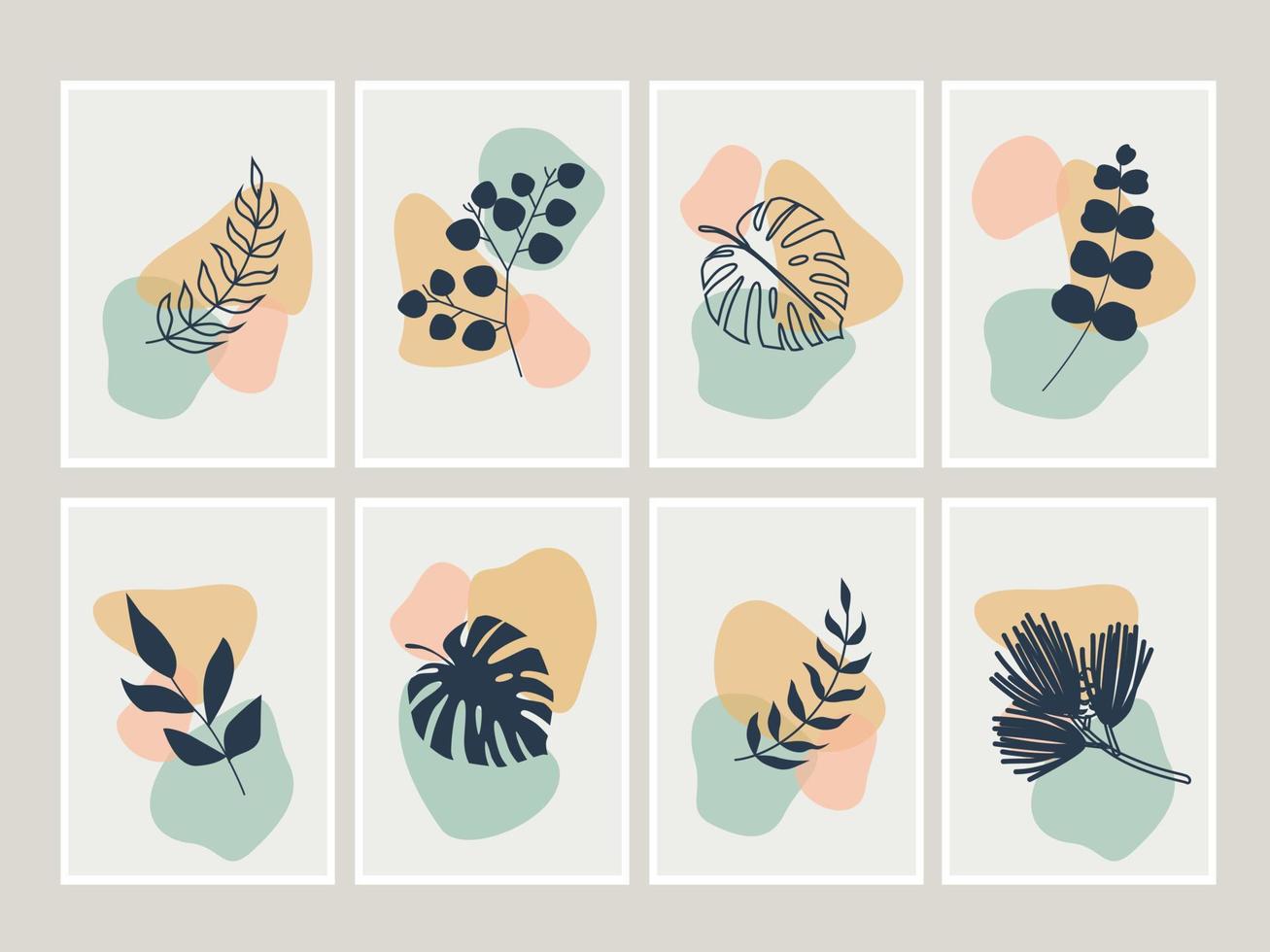 Set of botanical wall art abstract vector. Boho art print set. Gallery decor poster, pastel colors for bohemian interior vector