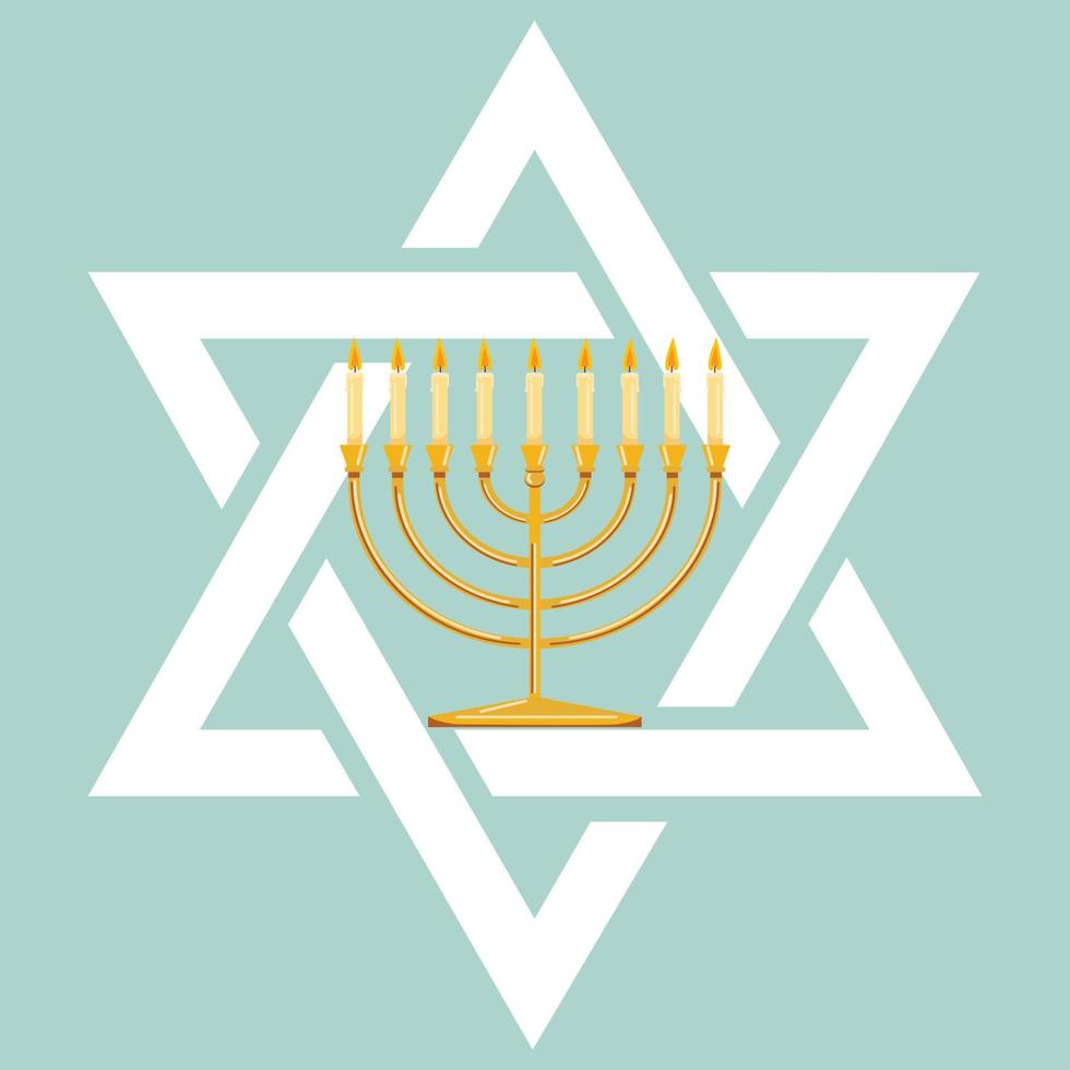 Hanukka poster with traditional Jewish Menorah candle and star of David.  Vector template for greeting card, banner, invitation, flyer, etc.