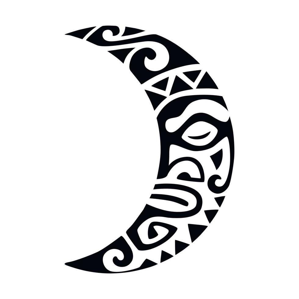 Moon in Maori Polynesian style. Tattoo sketch vector