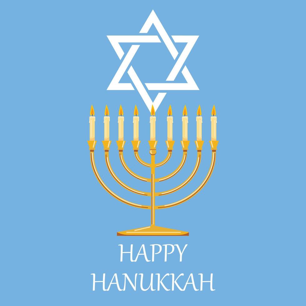 Happy Hanukka poster with traditional Jewish Menorah candle and star of David.  Vector template for greeting card, banner, invitation, flyer, etc.