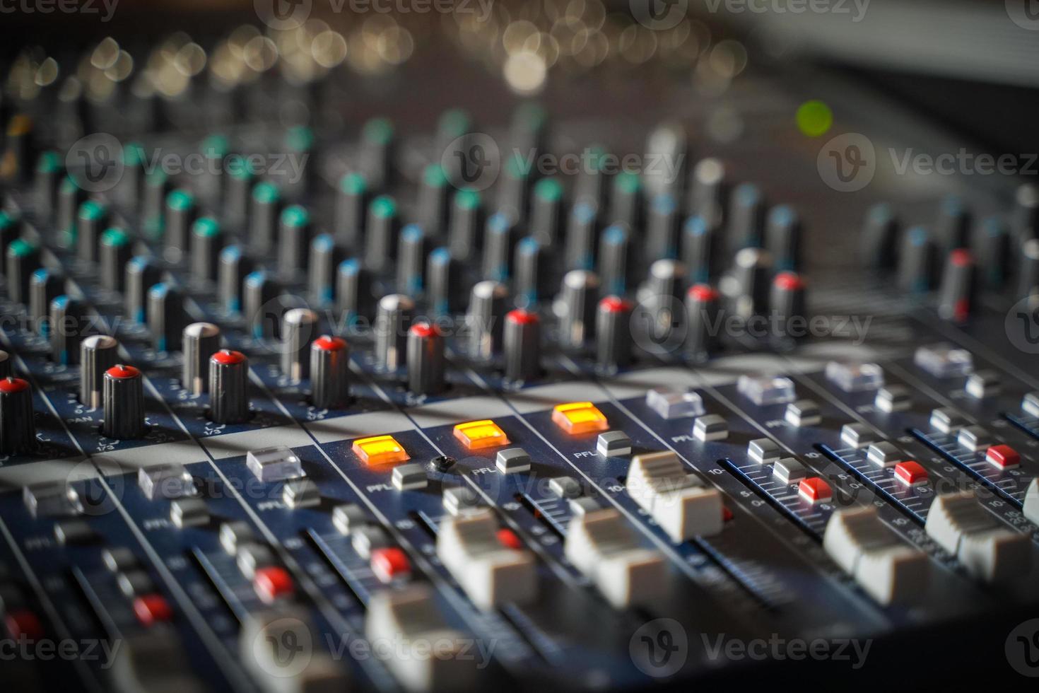 buttons equipment for sound mixer control, equipment for sound mixer control, electronic device. with flair light. photo