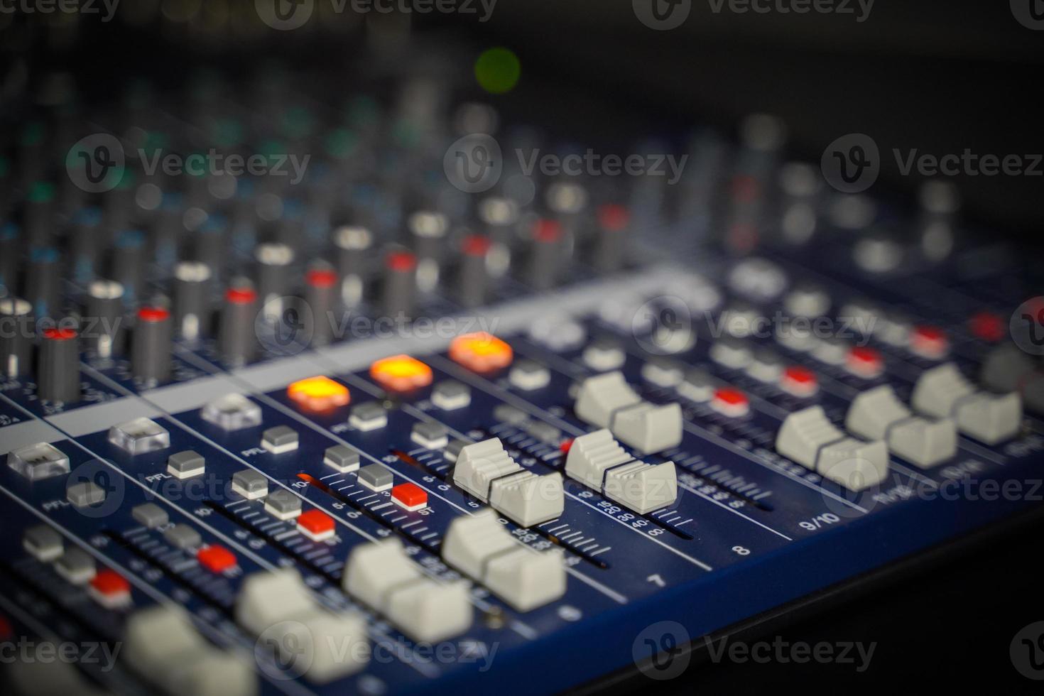 buttons equipment for sound mixer control, equipment for sound mixer control, electronic device. with flair light. photo