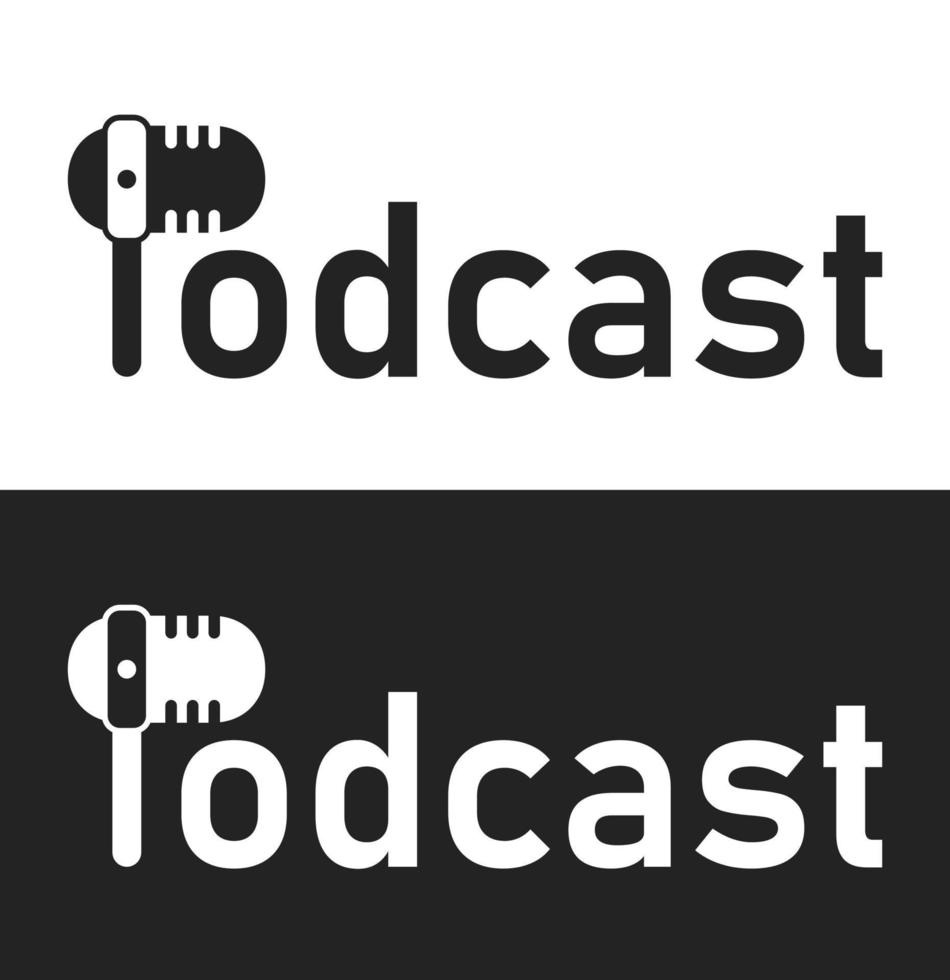 Podcast logo with microphone illustration in the text vector