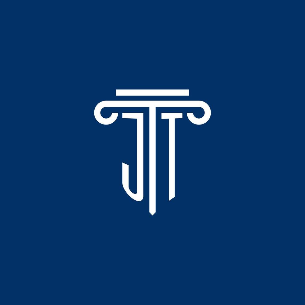 monograma del logotipo inicial de jt con un icono de pilar simple vector