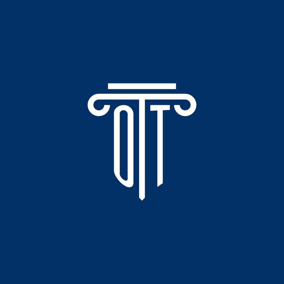monograma del logotipo inicial de ot con un icono de pilar simple vector
