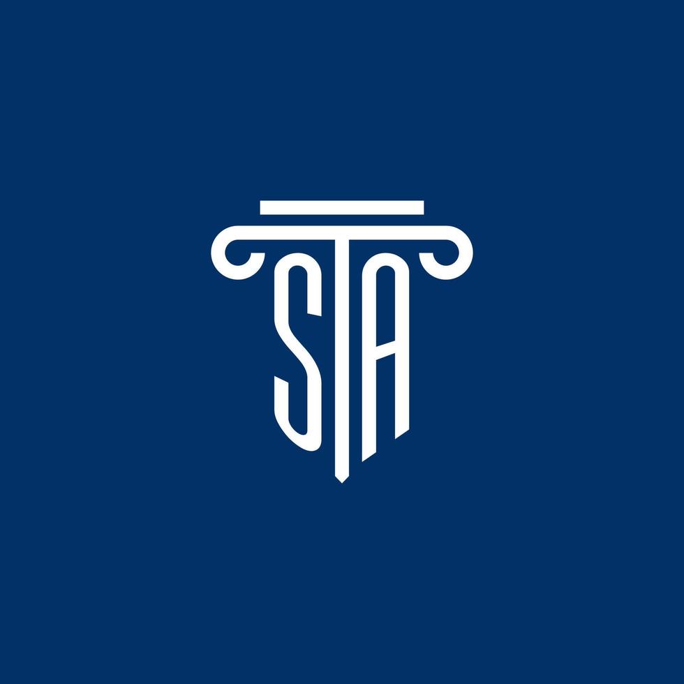 monograma del logotipo inicial sa con un icono de pilar simple vector