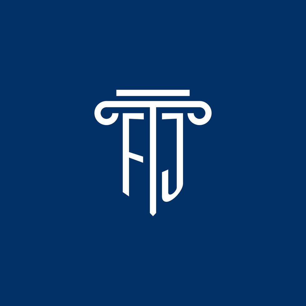 monograma del logotipo inicial de fj con un icono de pilar simple vector