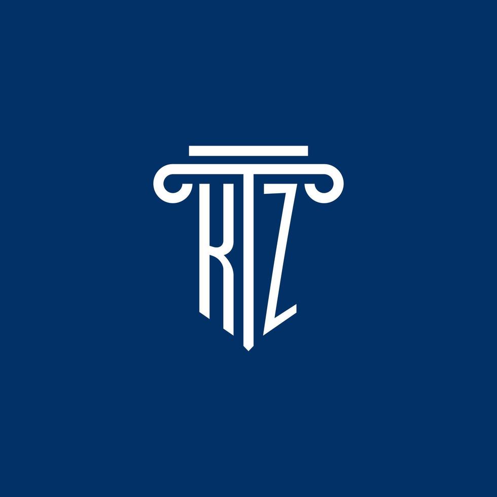 monograma del logotipo inicial de kz con un icono de pilar simple vector