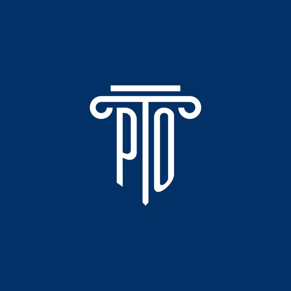monograma del logotipo inicial de po con un icono de pilar simple vector