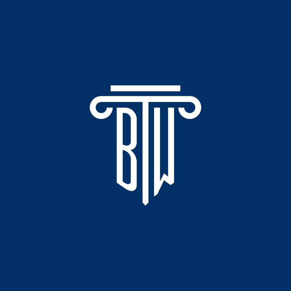 monograma del logotipo inicial de bw con un icono de pilar simple vector
