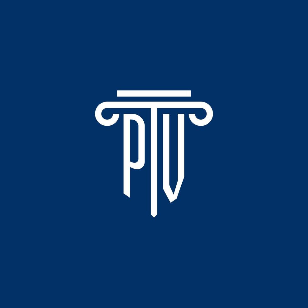 monograma del logotipo inicial de pv con un icono de pilar simple vector