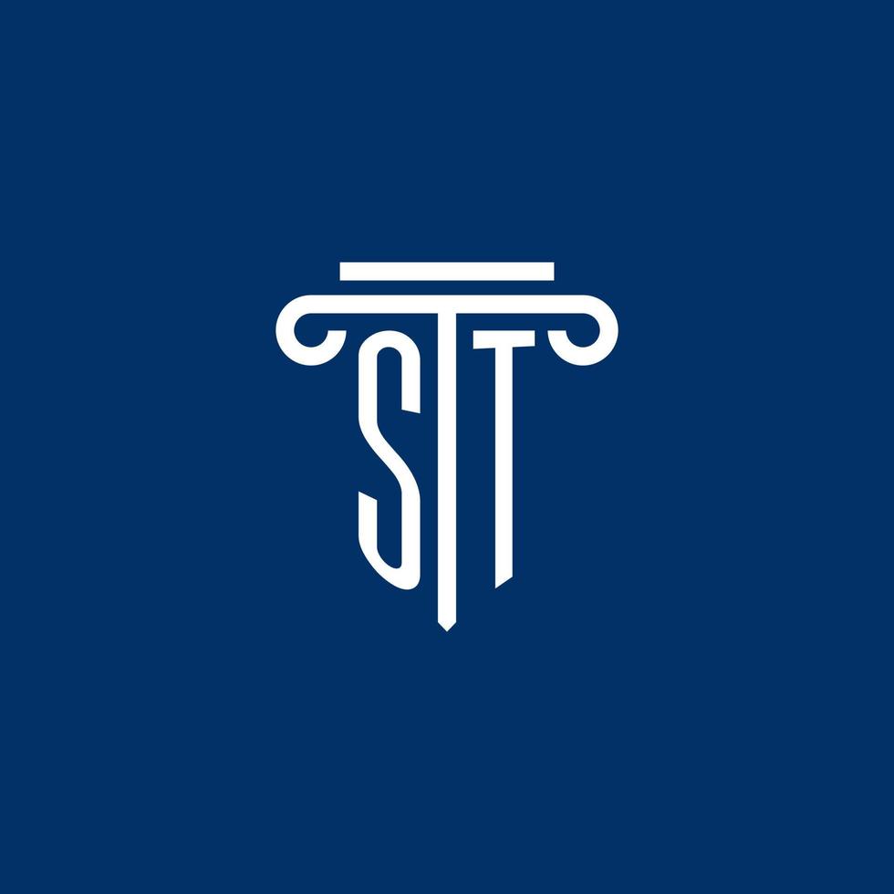 ST initial logo monogram with simple pillar icon vector