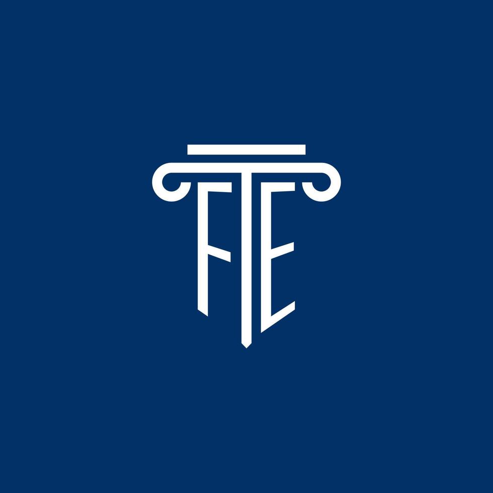monograma del logotipo inicial de fe con un icono de pilar simple vector