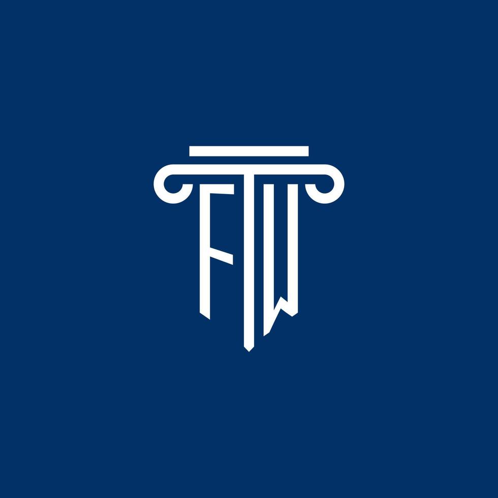 monograma del logotipo inicial de fw con un icono de pilar simple vector