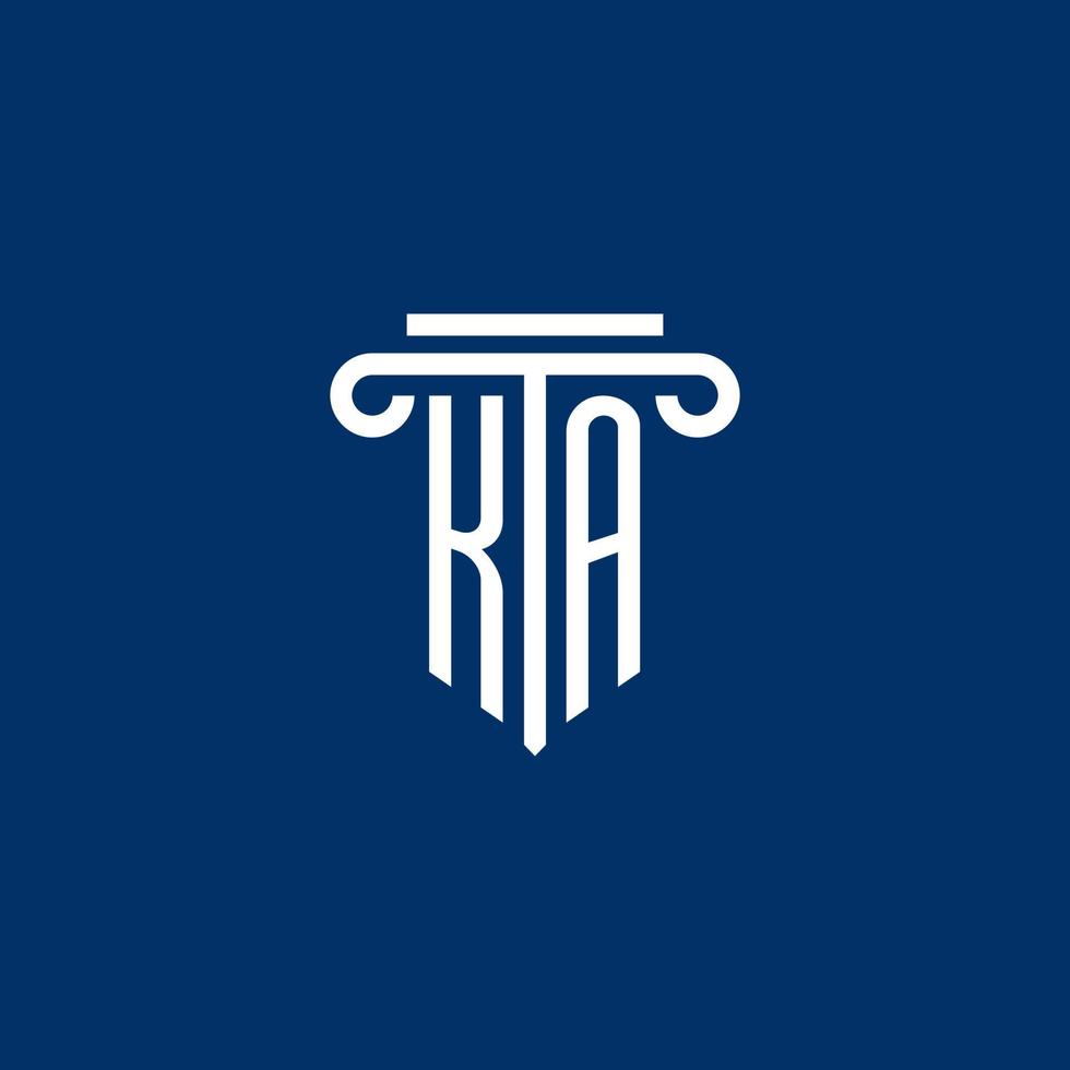 monograma del logotipo inicial ka con un icono de pilar simple vector