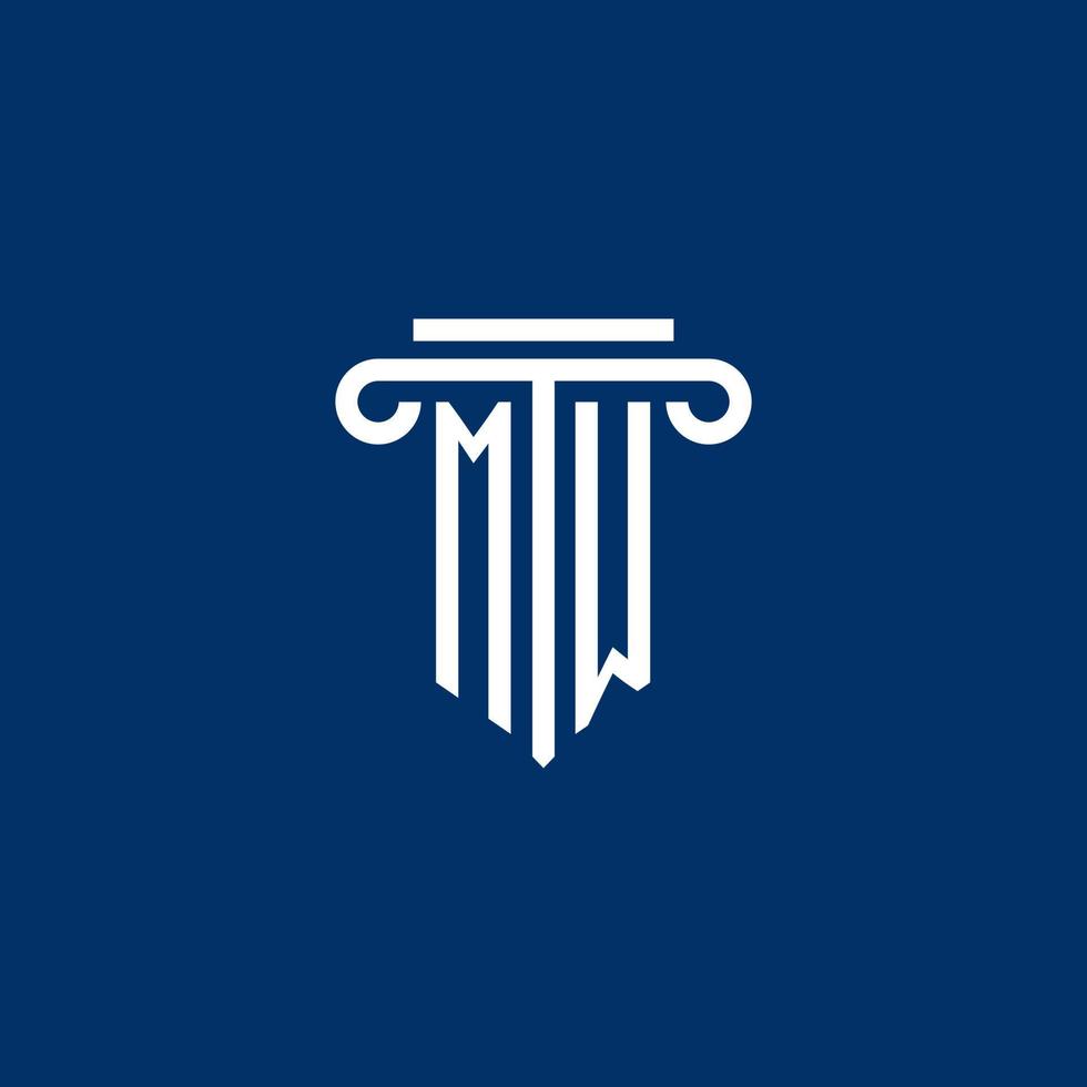MW initial logo monogram with simple pillar icon vector