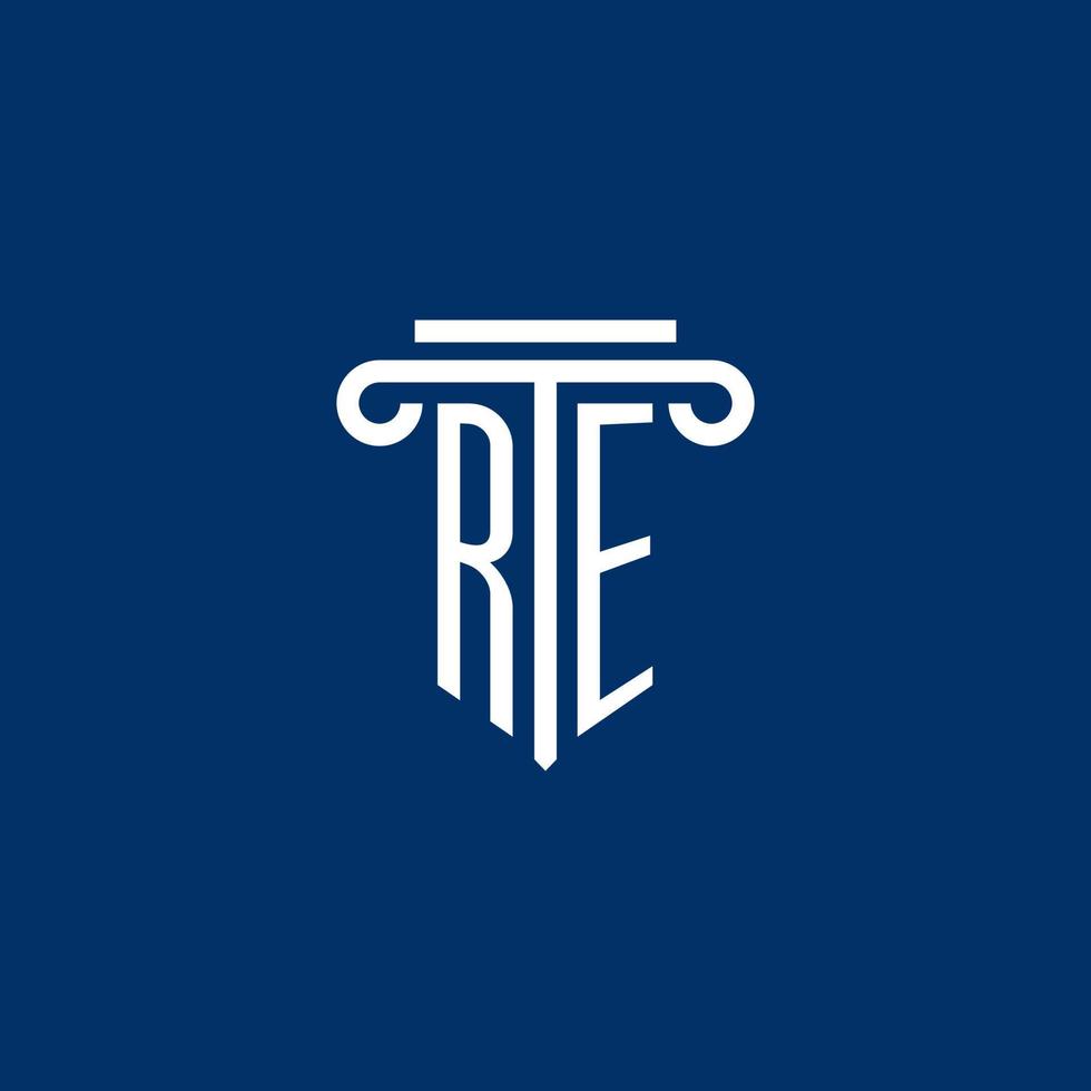 RE initial logo monogram with simple pillar icon vector