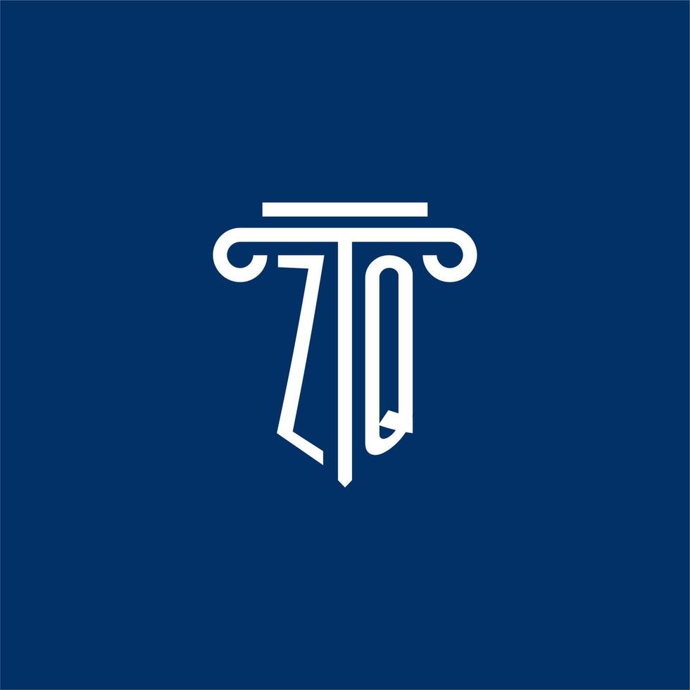 monograma del logotipo inicial zq con icono de pilar simple vector