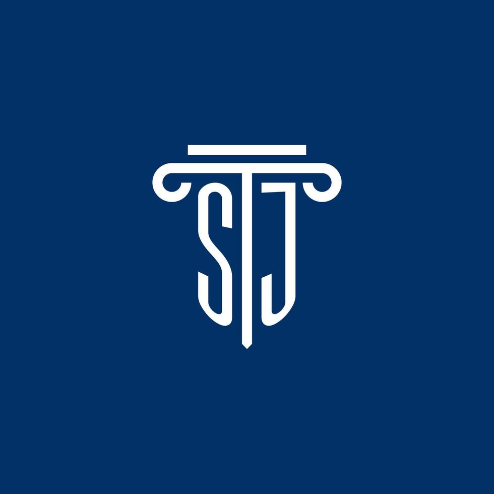 SJ initial logo monogram with simple pillar icon vector
