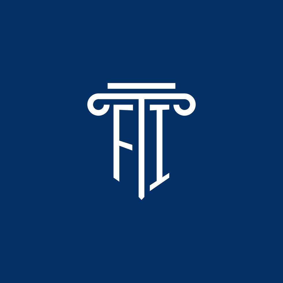 monograma del logotipo inicial fi con un icono de pilar simple vector