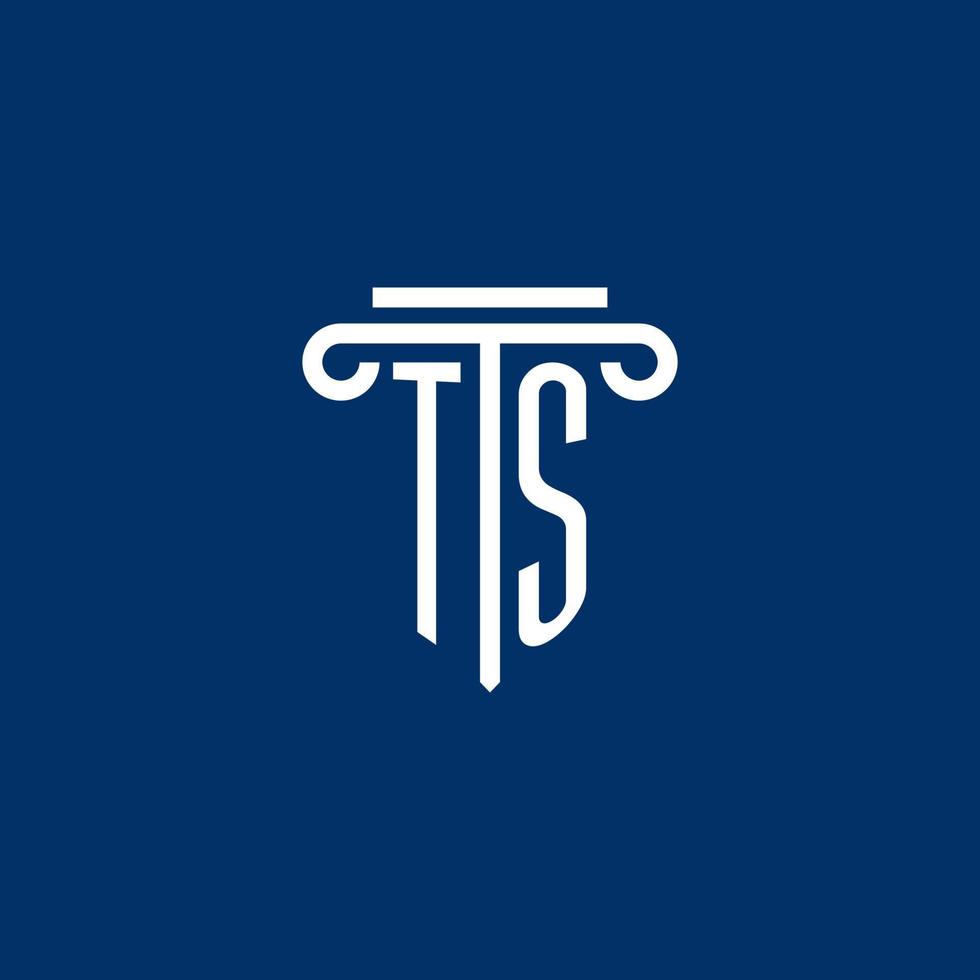 monograma del logotipo inicial de ts con un icono de pilar simple vector