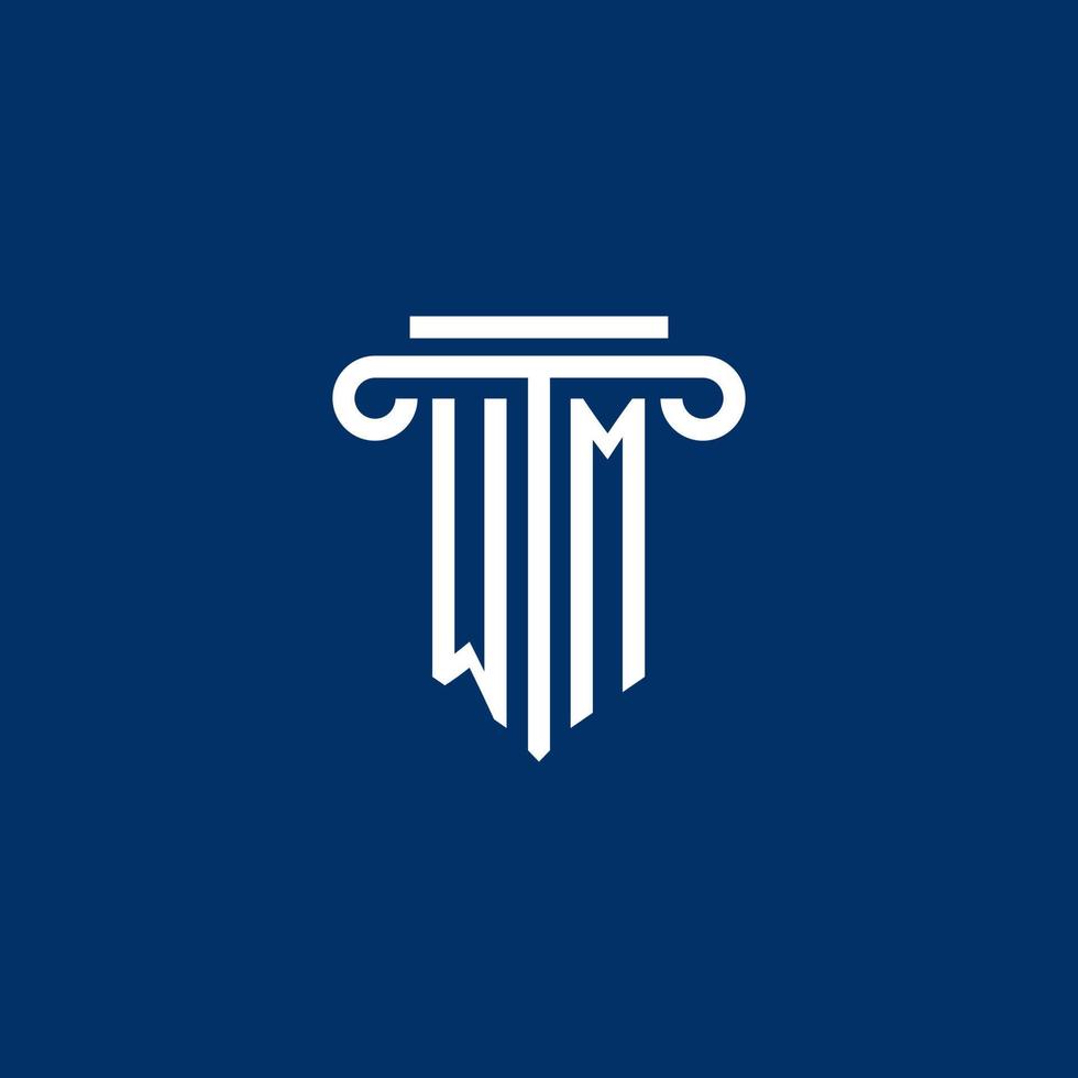 WM initial logo monogram with simple pillar icon vector