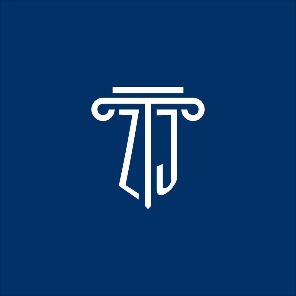monograma del logotipo inicial de zj con un icono de pilar simple vector