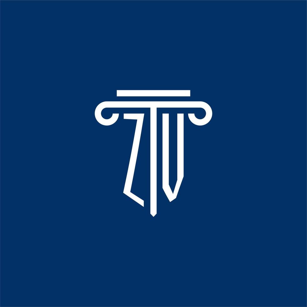 ZV initial logo monogram with simple pillar icon vector
