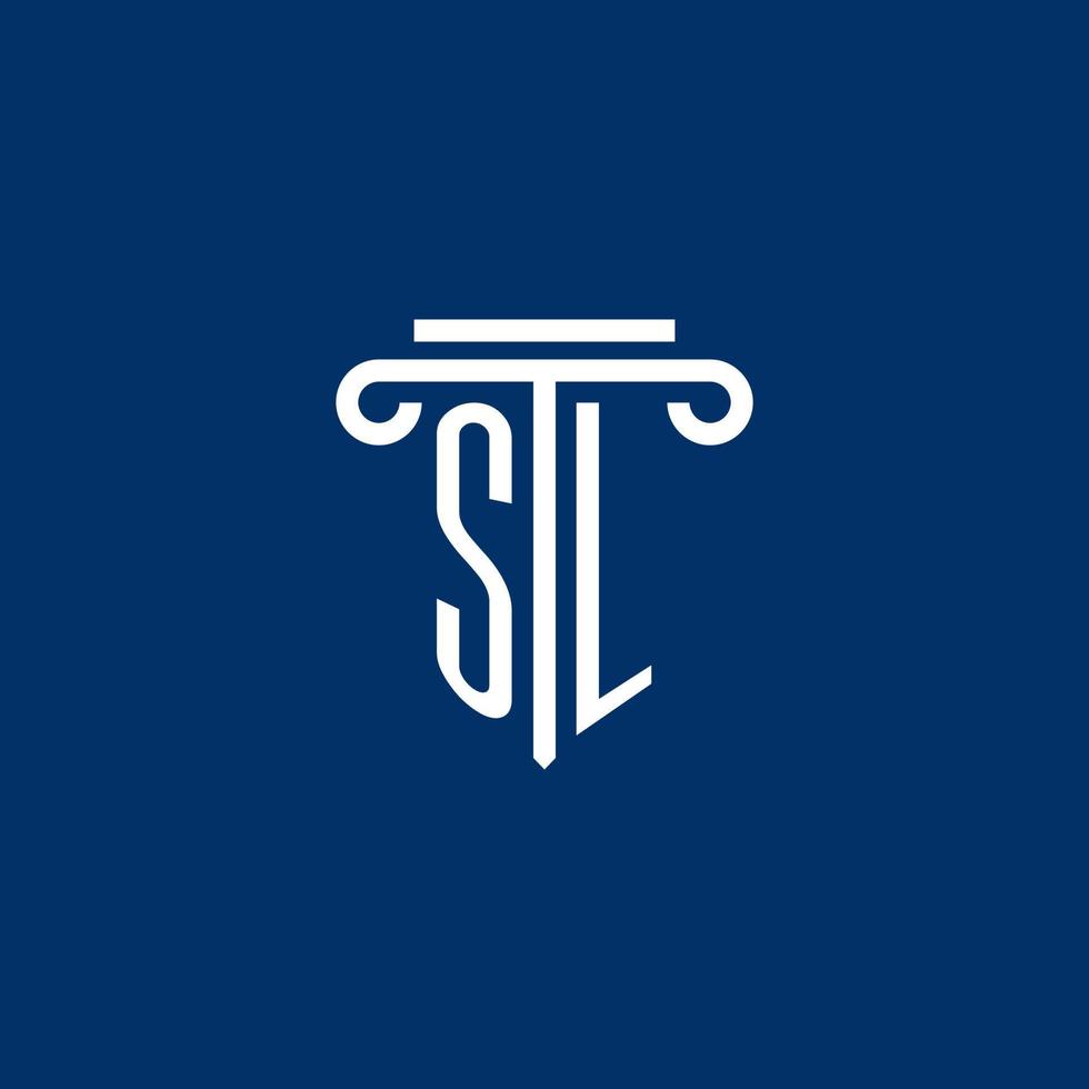 monograma del logotipo inicial de sl con un icono de pilar simple vector